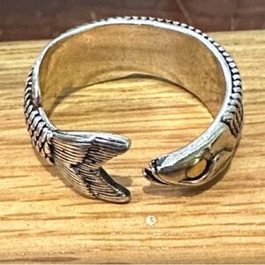 Cape Cod Herring Fish Silver Tone Gold Eye Adjustable Ring Gift 🎁 Wrapped